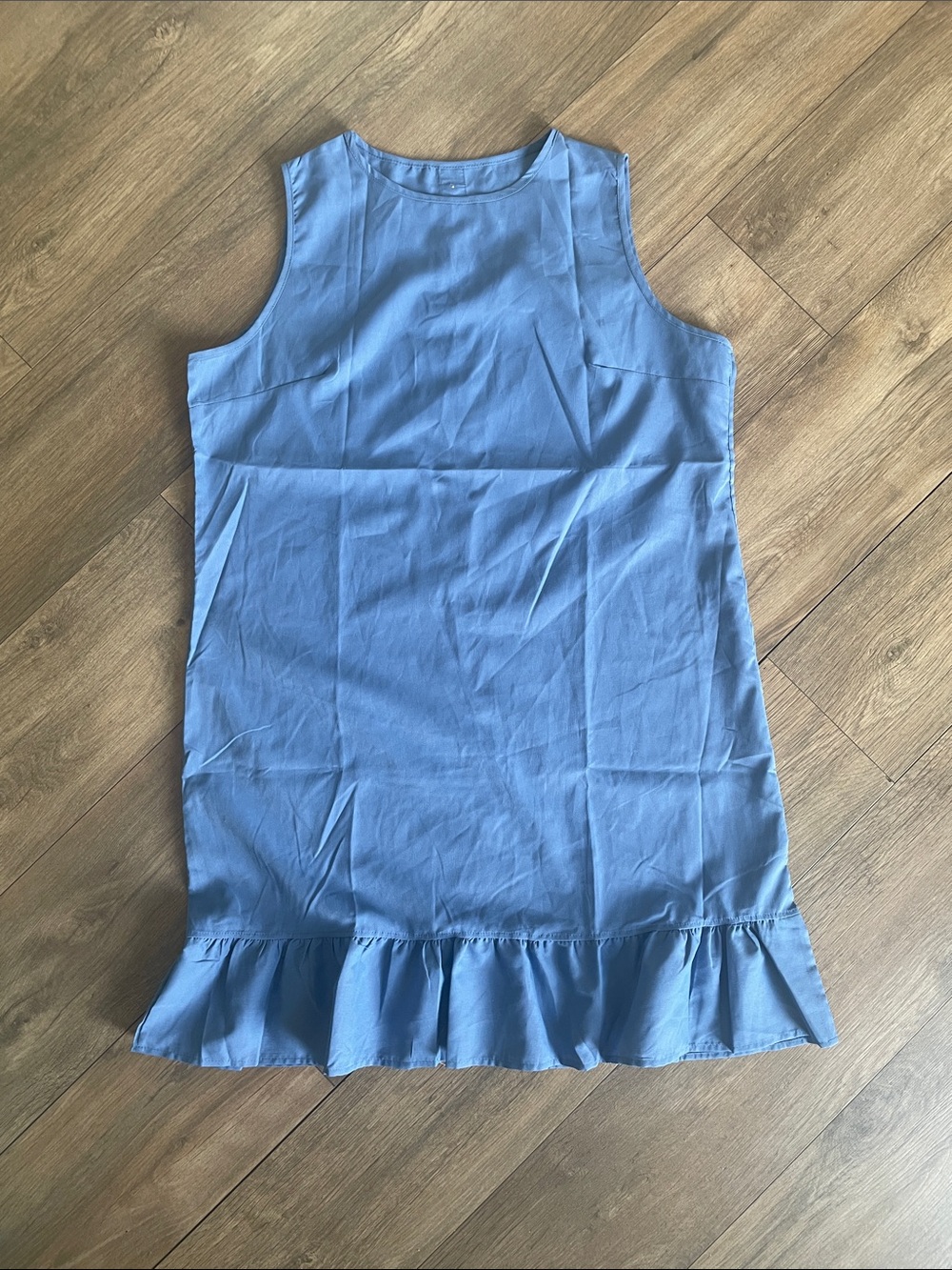Sleeveless Ruffle-Hem Dress in Dusty Blue
